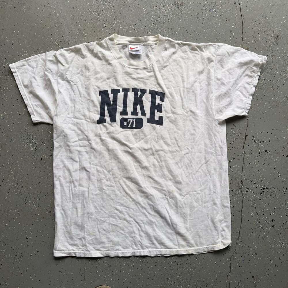 Vintage Nike No. 71 Spellout White T-Shirt XL